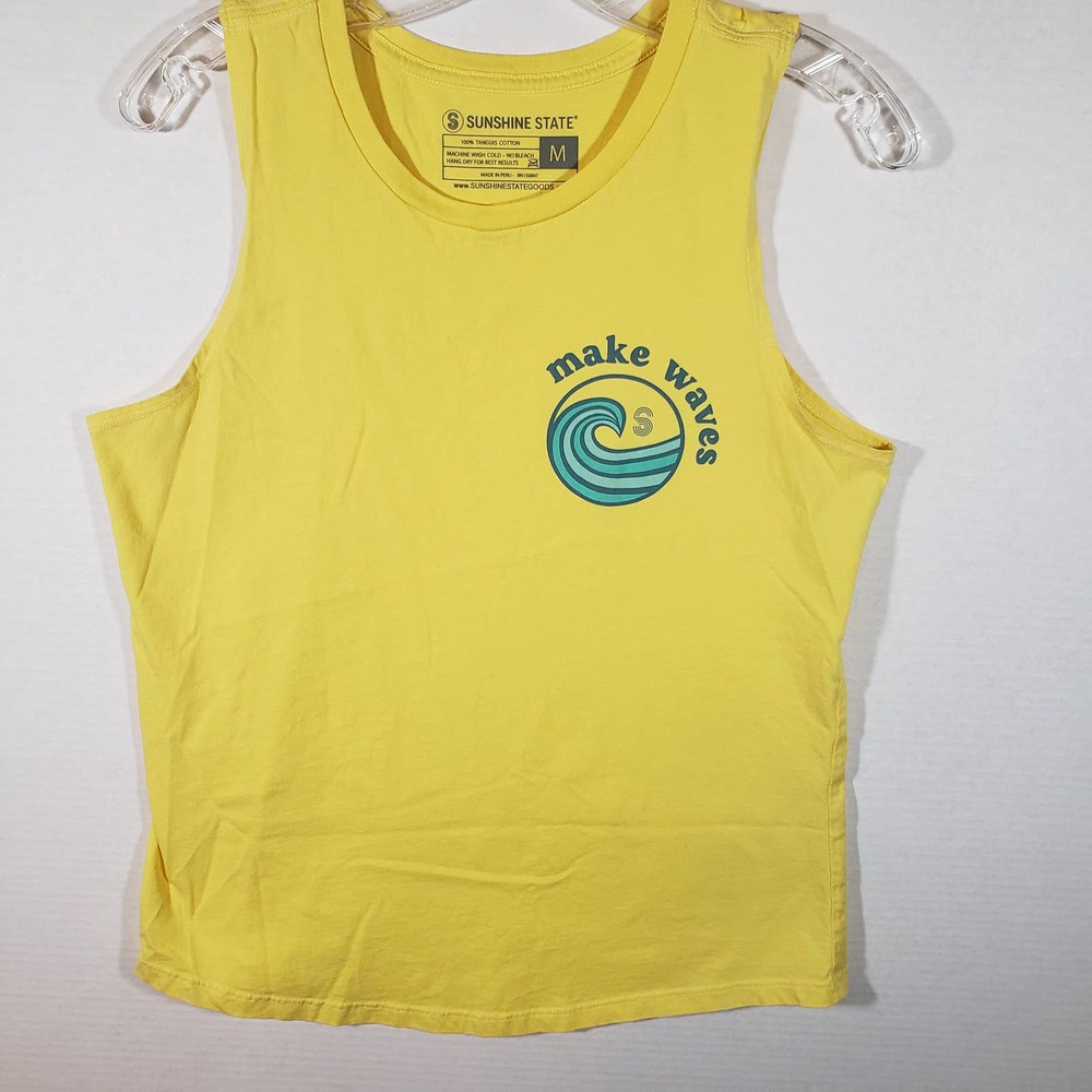 Sunshine State Make Waves Retro 70s Style Tank Top Sz M Yellow Cotton